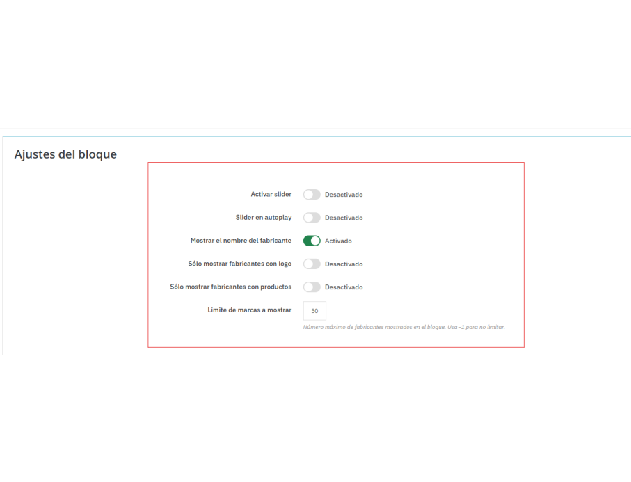 todas las opciones de configuración