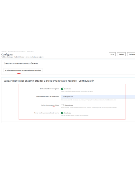 opciones de configuración