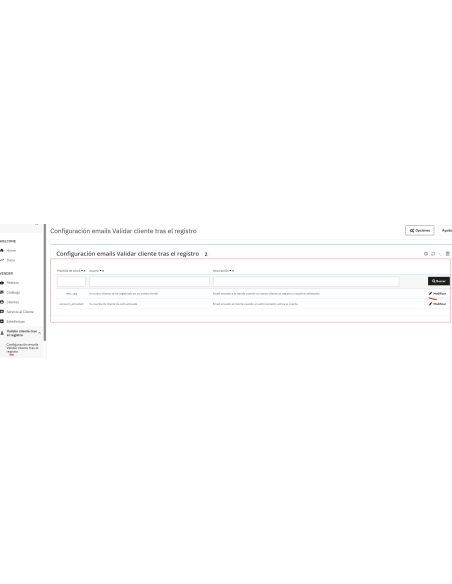 plantillas de email, con asunto y contenido modificable por idioma