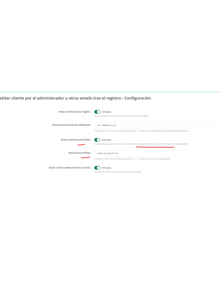 opción de configuración sólo ciertos dominios
