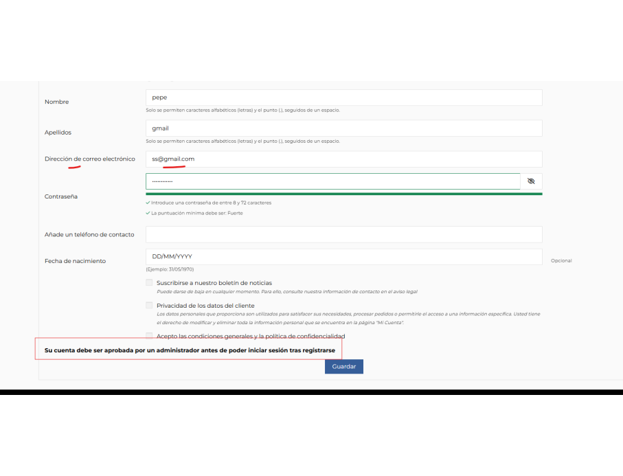 registro, texto visible