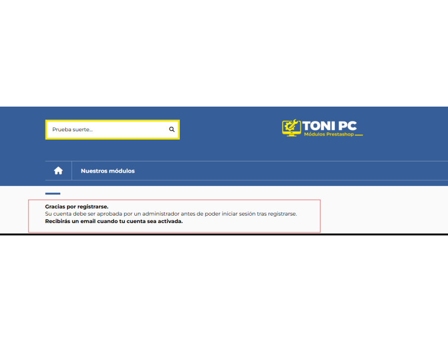después del registro, aviso