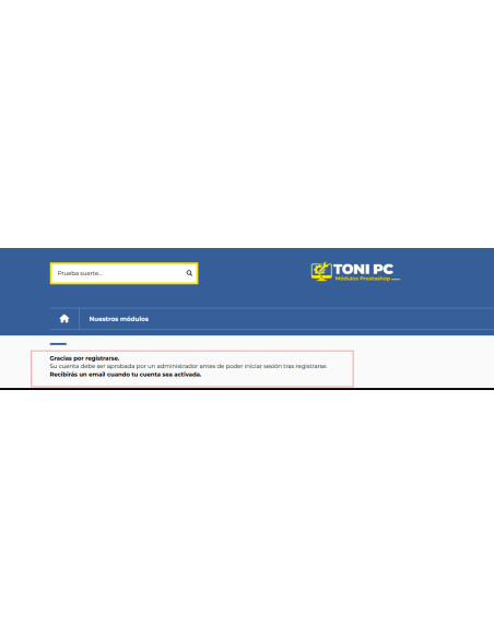 después del registro, aviso