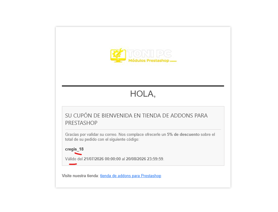2o email con cupón