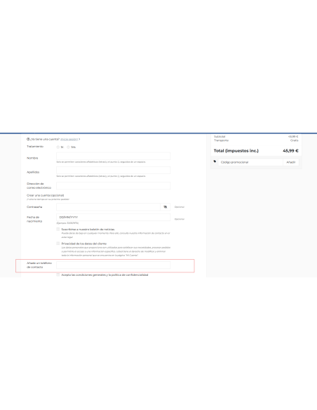 telefono en registro de checkout
