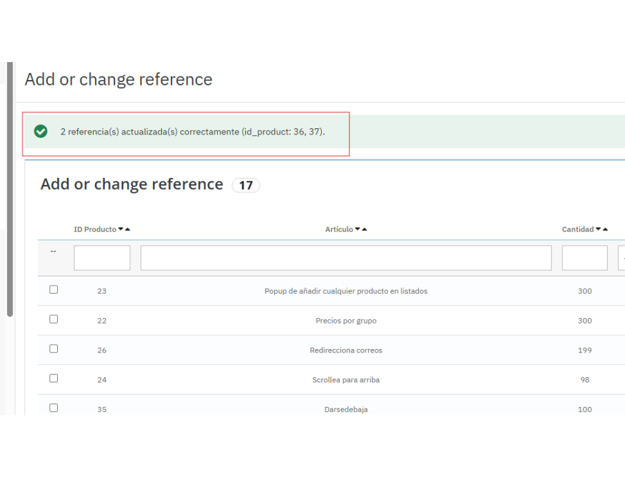 resultado actualiza en batch