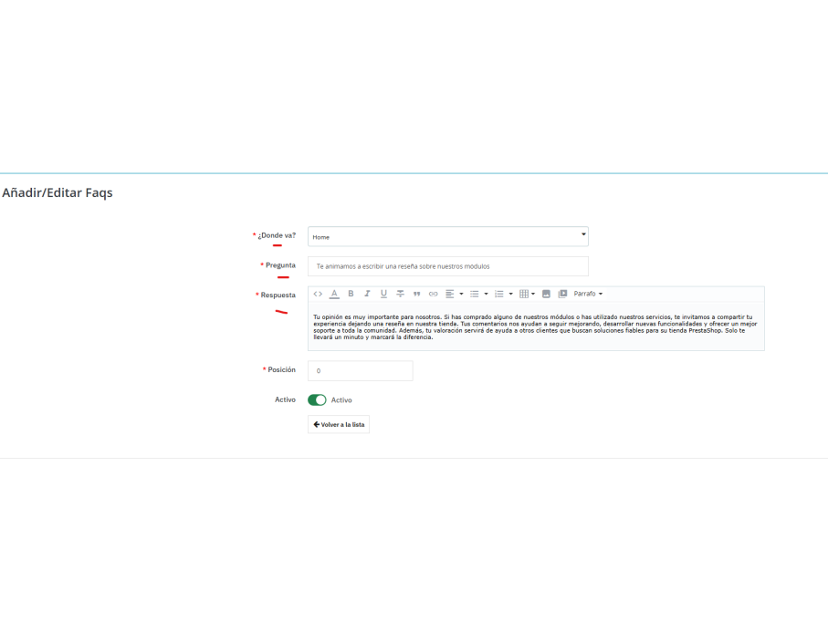 editar una faq en home