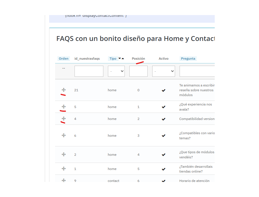 las faqs se pueden arrastrar y soltar para ordenar su posición