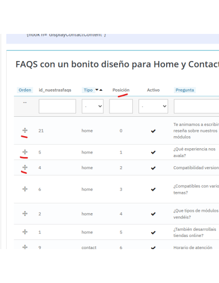 las faqs se pueden arrastrar y soltar para ordenar su posición