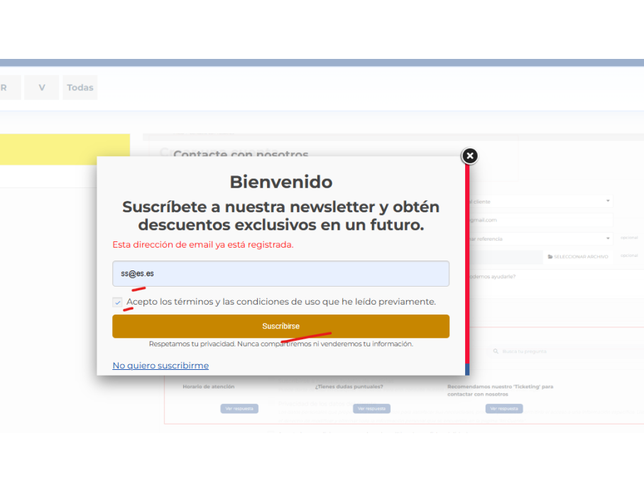 modal en Home compatible con GDPR