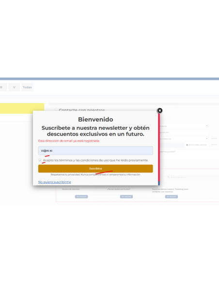 modal en Home compatible con GDPR