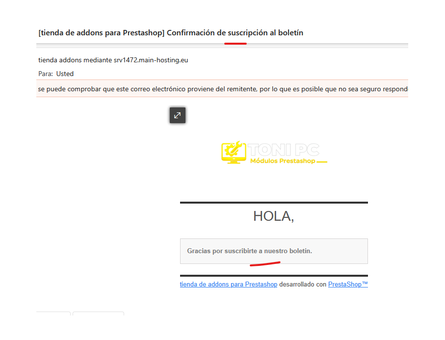 email de confirmación si escoges no validar correo