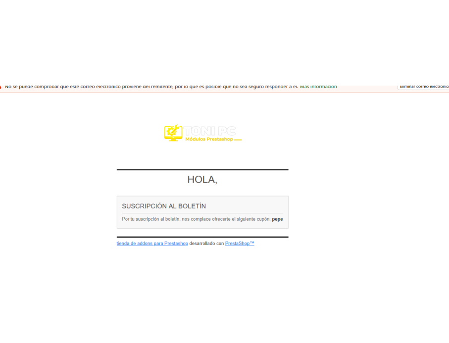 email con el cupón si añades el cupón