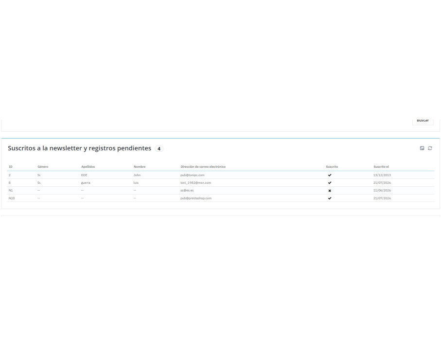 RenderList con los suscritos si son clientes o no(modificable también)