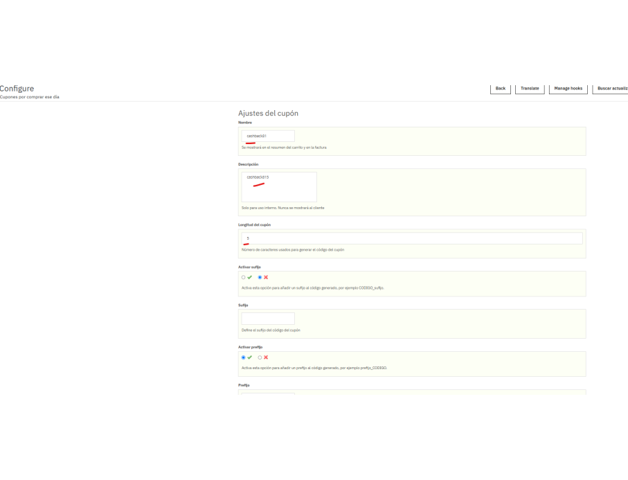tu configuras el cupón personalizado