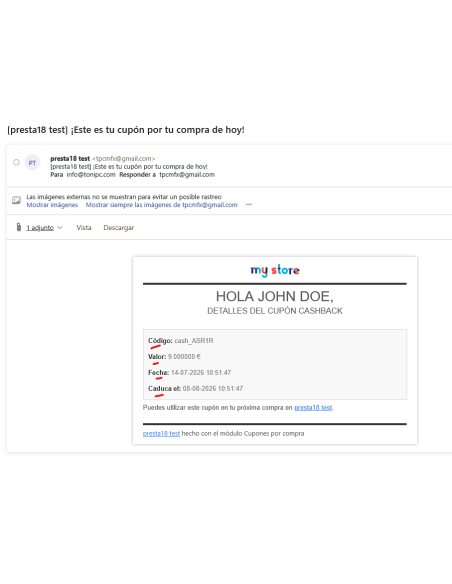 correo personalizado con el cupón creado