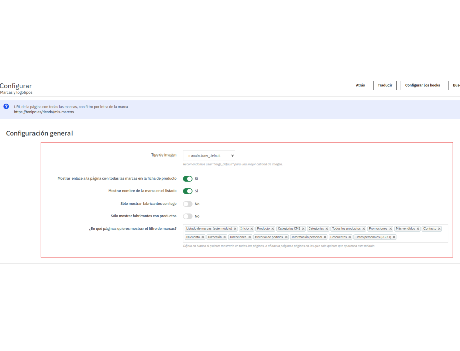Opciones de configuración