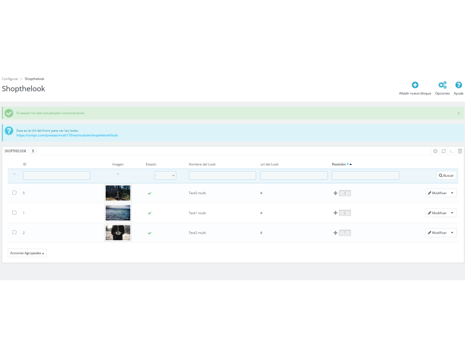 adminController donde añades las img o looks, con texto y links