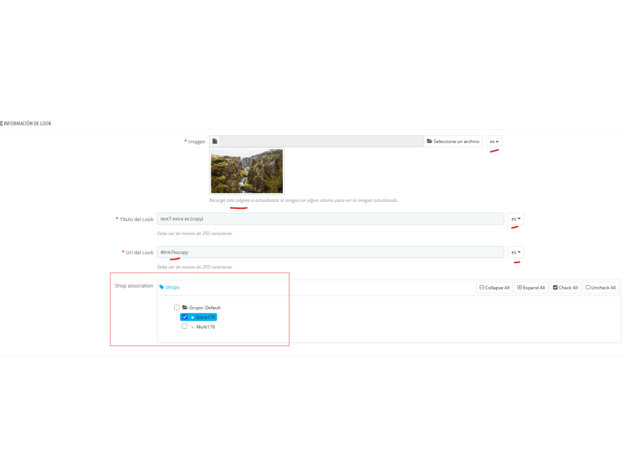 Img y links por idioma y por tienda