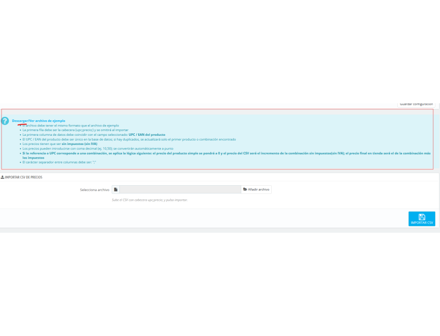 antes de importar, tienes un csv de ejemplo, lee recomendaciones