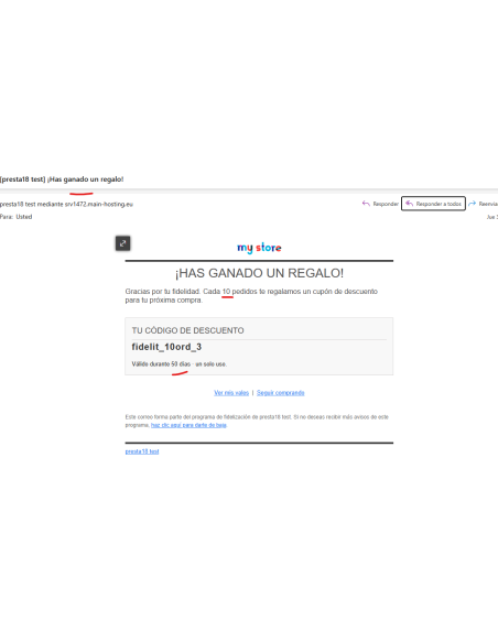 e-mail personalizado con el cupón en el pedido 10