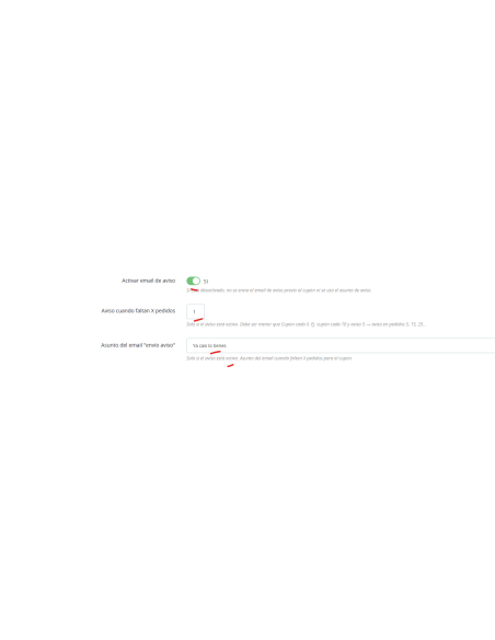 aviso antes de llegar al cupón en el pedido que tu configuras