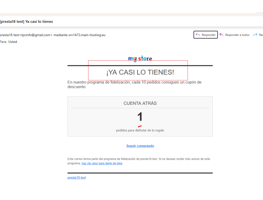 e-mail personalizado de aviso en el pedido 9