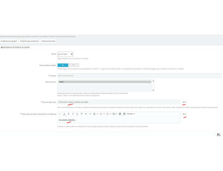 en multiidioma, asunto y texto email en todos los idiomas(2)