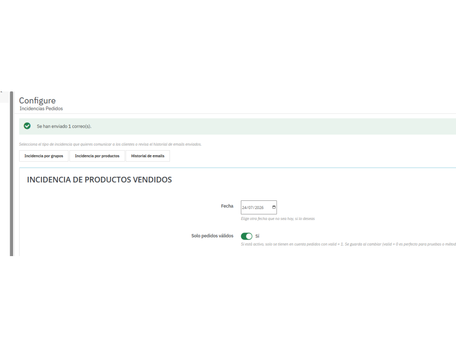 resultado, 1 email enviado para pedidos de ese dia