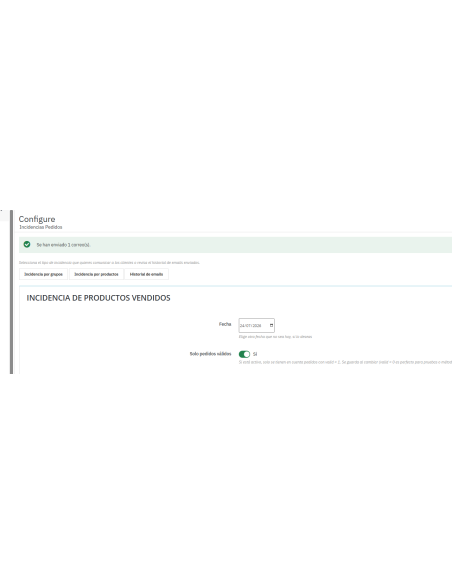 resultado, 1 email enviado para pedidos de ese dia