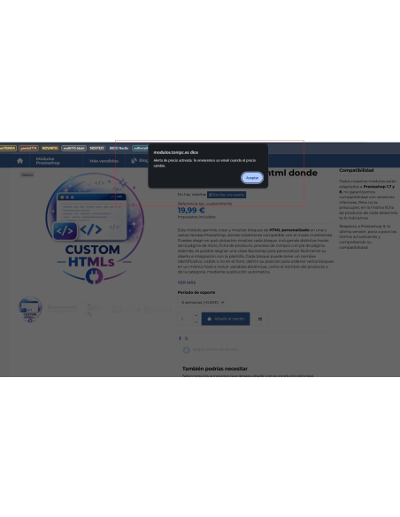 confirmada la alerta de precio de producto