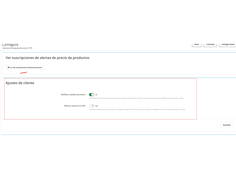 opciones de config Clientes