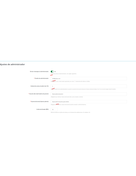 opciones Admin, ejemplo con asunto del email Admin
