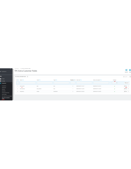 adminController con la config. de cada campo extra cliente por tienda
