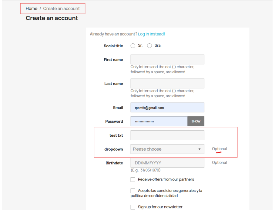 ejemplo front en registro prestashop 8