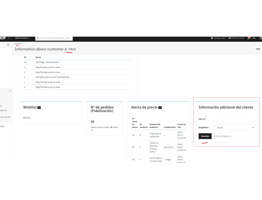 admin puede añadir la info en adminCustomers también