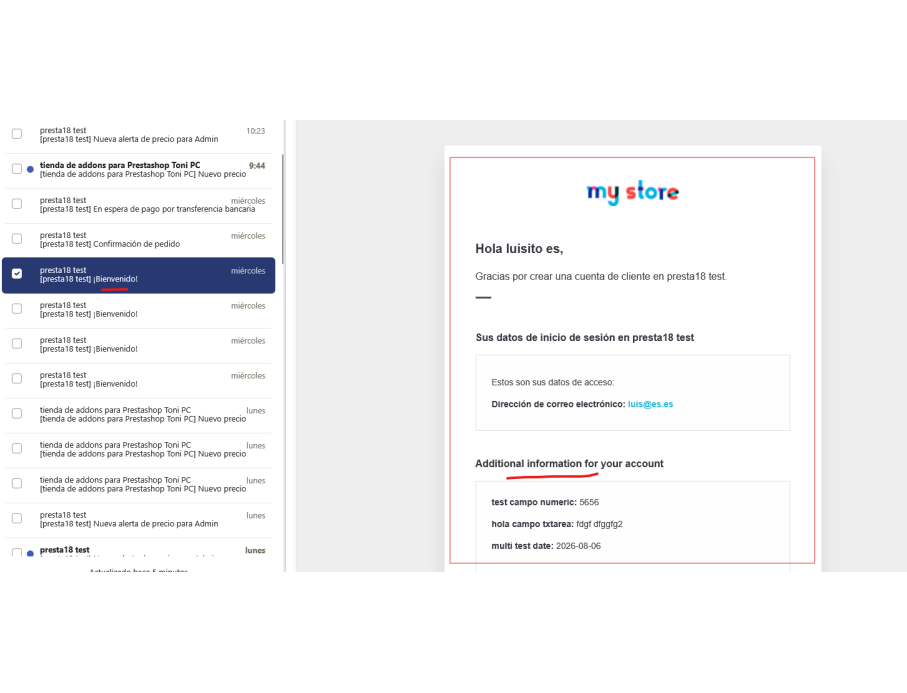 con opción activa de recibir campos en email registro, ejemplo de ese email