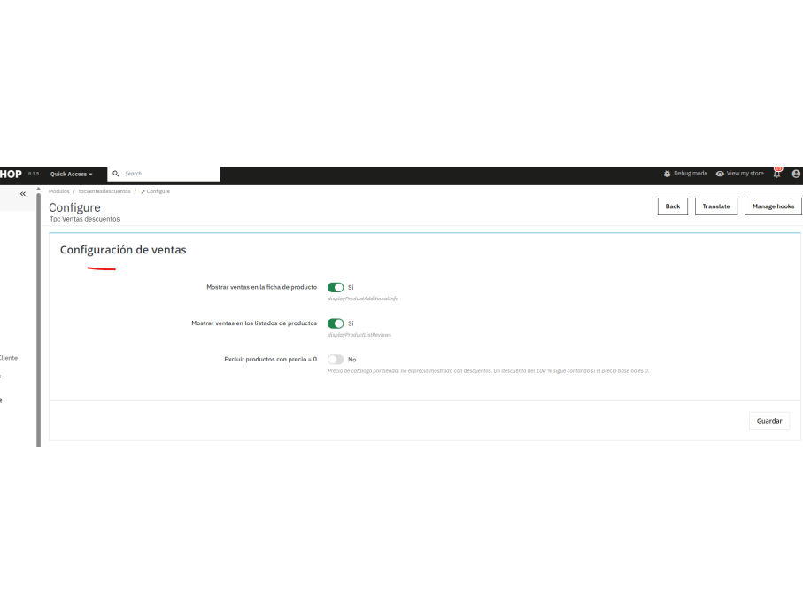 config. ventas