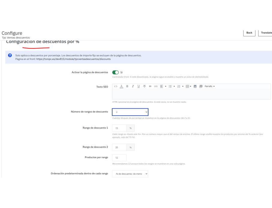 config. descuentos