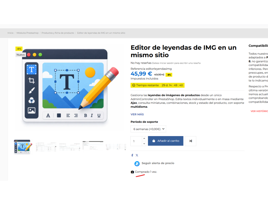 nº ventas en ficha producto