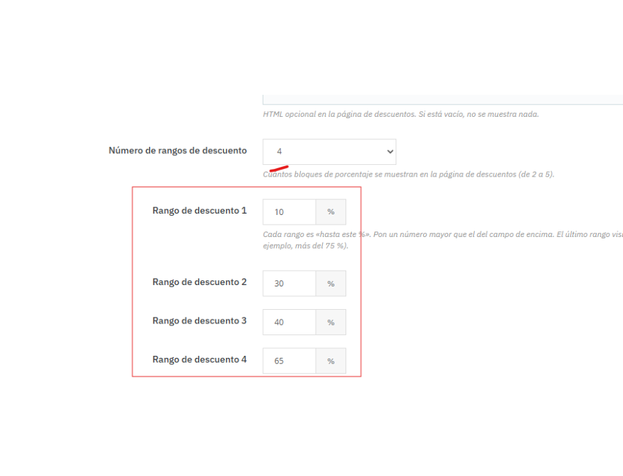 rangos de descuentos configurables