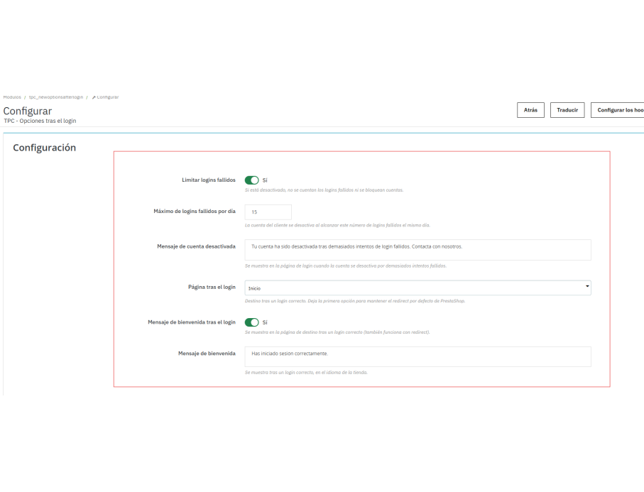 Opciones config.