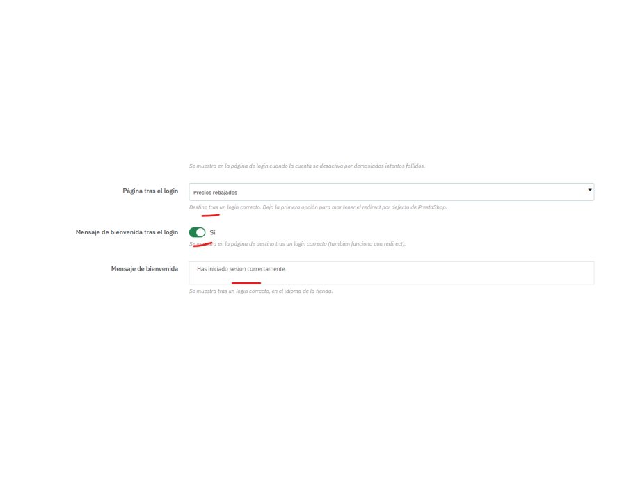Ejemplo Opción mensaje de bienvenida