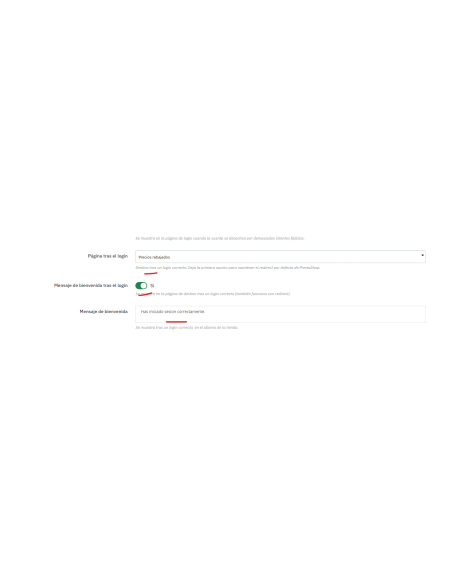 Ejemplo Opción mensaje de bienvenida