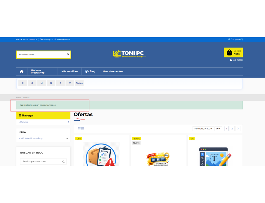 Redirect a la página y mensaje mostrado
