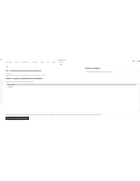 adminProductTab, asignación de tab específico a producto