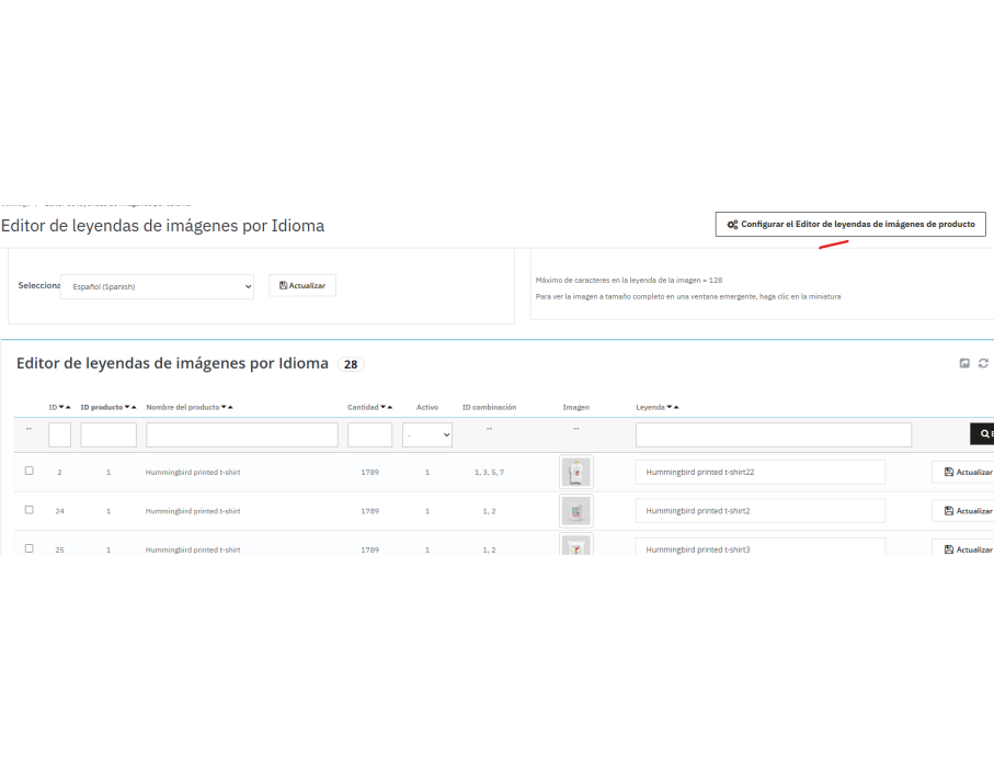 botón para configurar leyendas con varias opciones