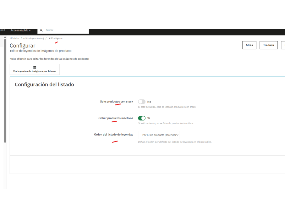 opciones del config de editor leyendas