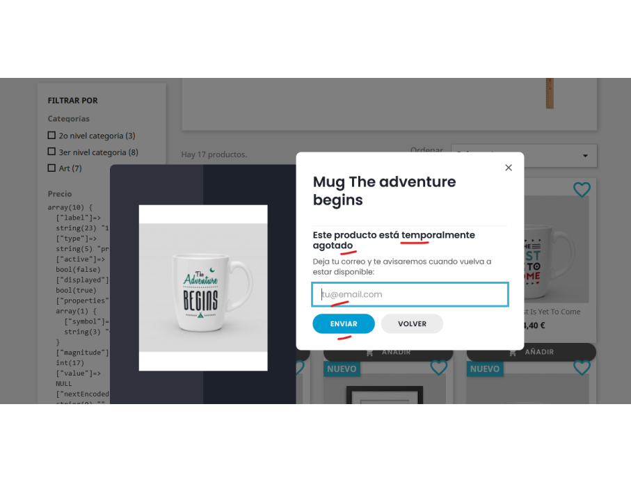 addtocart integración mail alerts