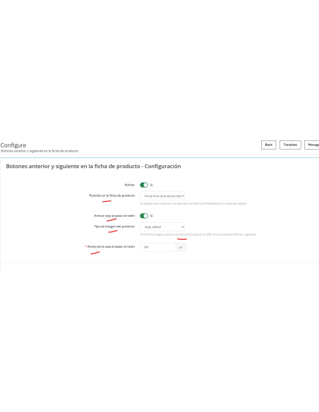 Opciones de configuración de tpcprevnextproduct
